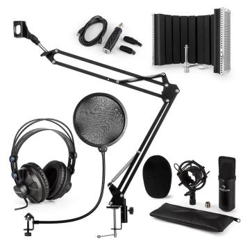 Auna CM001B mikrofónová sada V5 slúchadlá, kondenzátorový mikrofón, panel, mikrofónové rameno, pop filter, čierna farba