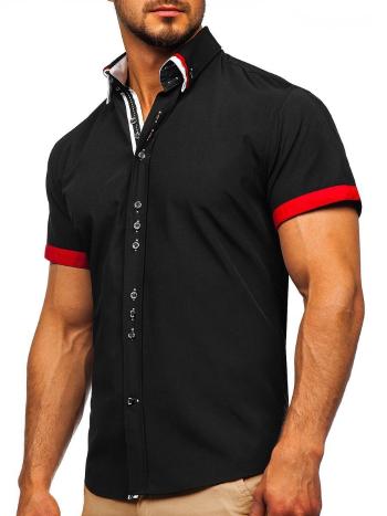 Čierna pánska elegantá košeľa s krátkymi rukávmi BOLF 2926