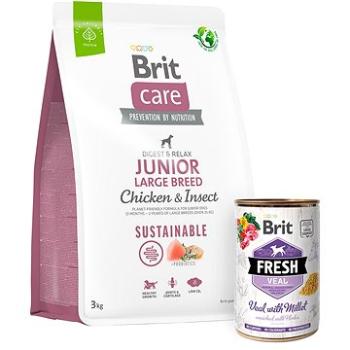 Brit Care Dog Sustainable s kuracím a hmyzom Junior Large Breed 3 kg + Brit Fresh Veal with millet 4 (KRMP1242bun)