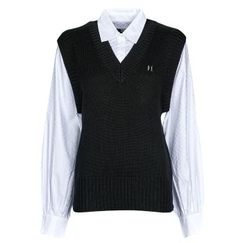 Karl Lagerfeld  KNIT VEST W/ POPLIN SHIRT  Svetre Čierna