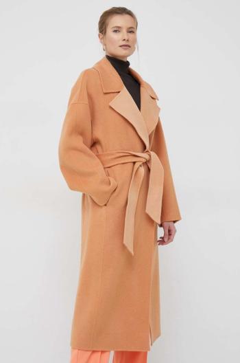 Vlnený kabát Calvin Klein oranžová farba, prechodný, oversize