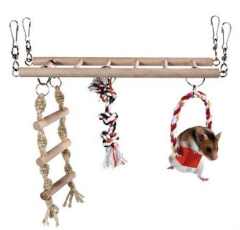 Trixie Suspension bridge, rope ladder&toy, hamster, wood/rop, 29 × 25 × 9 cm