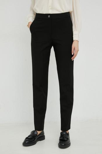 Nohavice Tommy Hilfiger dámske, čierna farba, priliehavé, vysoký pás