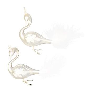 LAALU Sada 2 ks dekorácie: Labute s perím na klipse biele 12 cm (LAU-2883)
