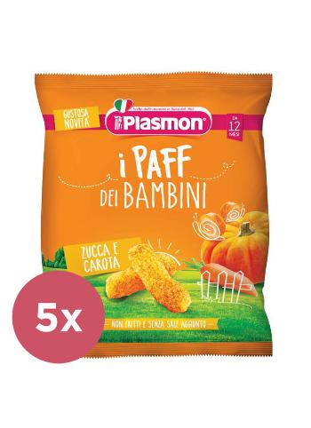 5x PLASMON Chrumky zeleninové bezlepkové na cesty Paff mrkva a tekvica 15 g, 12m+