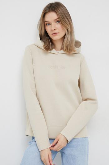Mikina Calvin Klein dámska, béžová farba, s kapucňou, s nášivkou