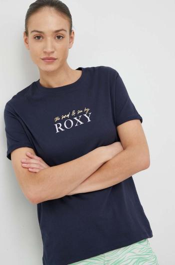 Bavlnené tričko Roxy tmavomodrá farba