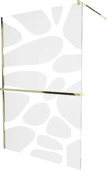 MEXEN/S - KIOTO Sprchová zástena WALK-IN s poličkou a držiakom uterákov 120 x 200 cm, transparent/bialy wzór 8 mm, zlatá 800-120-121-50-97