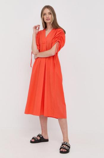 Bavlnené šaty Beatrice B oranžová farba, midi, áčkový strih