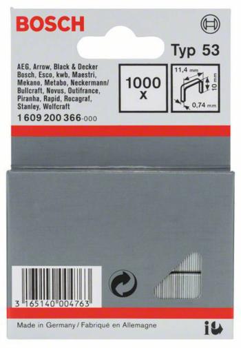 Fine wire staple, type 53 11,4 x 0,74 x 10 mm 1000 ks Bosch Accessories 1609200366 Rozmery (d x š) 10 mm x 11.4 mm