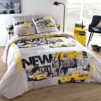 Blancheporte Posteľná bielizeň Taxi New York, polycoton sivá napínacia plachta 90x190cm