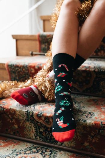 Čierne vzorované ponožky Santa Claus 078