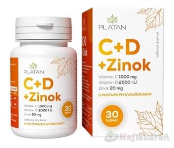PLATAN Vitamín C + D + Zinok s postupným uvoľňovaním 30 tabliet