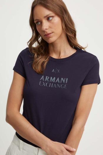 Bavlnené tričko Armani Exchange dámske, tmavomodrá farba