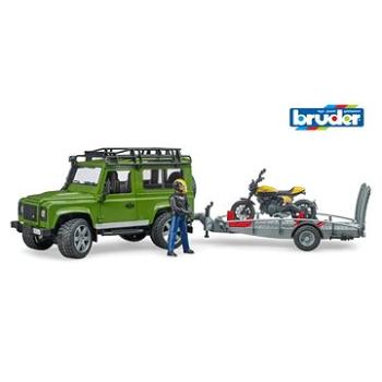 Bruder Voľný čas – Land Rover Defender s vlekom, motorkou a vodičom (4001702025892)