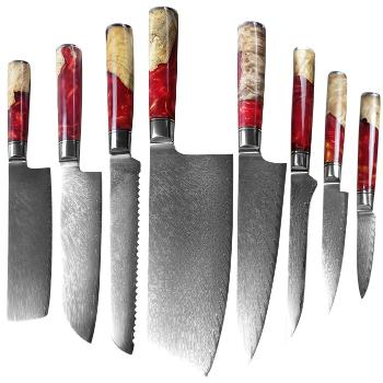 Sada damaškových kuchynských nožov Style 8ks Červená