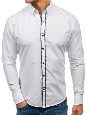Biela pánska elegantá košeľa s dlhými rukávmi BOLF 7721