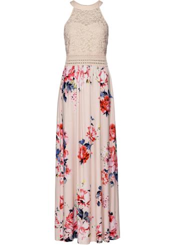Maxi šaty s kvetovanou potlačou a čipkou