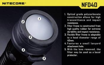 NiteCore NITNFD40 difúzor  MH25, EA4, P25, P16, P15, SRT7, CR6, CG6, CB6, CI6, CU6 a horáky s priemerom 39 - 42 mm