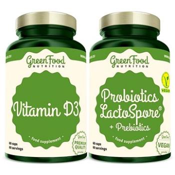 GreenFood Nutrition Probiotics Lactospore® + Prebiotics 60 cps +Vitamín D3 60 cps. (8594193928101)