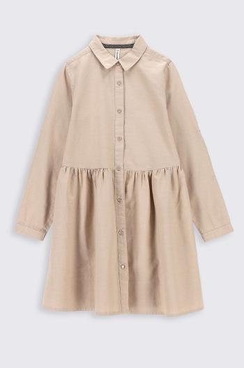 Dievčenské bavlnené šaty Coccodrillo béžová farba, mini, áčkový strih