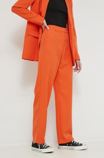 Nohavice Vila VIKAMMAS dámske, oranžová farba, rovné, vysoký pás