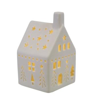 Porcelánová LED dekorácia Chalúpka, 7,4 x 13 x 7,4 cm