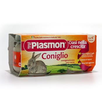 PLASMON Príkrm bezlepkový mäsový s obilninou králičí bez škrobu a soli 2x80 g, 4m+