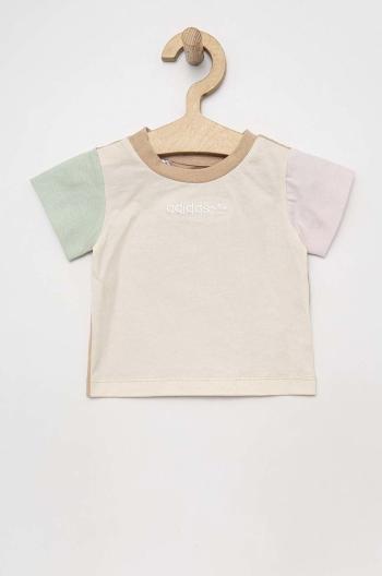 Detské bavlnené tričko adidas Originals béžová farba, vzorovaný