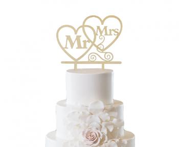 Godan Drevená svadobná dekorácia na tortu srdce - Mr & Mrs