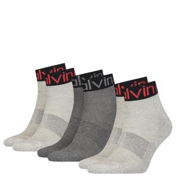 CALVIN KLEIN - 3PACK CK gray quarter ponožky s logom-UNI