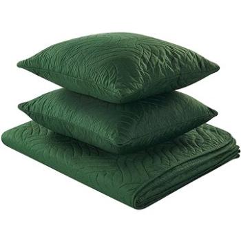 Sada embosovanej prikrývky na posteľ s vankúšmi 220 × 240 cm zelená BABAK, 313619 (beliani_313619)