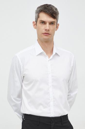 Bavlnená košeľa Karl Lagerfeld pánska, biela farba, slim, s klasickým golierom
