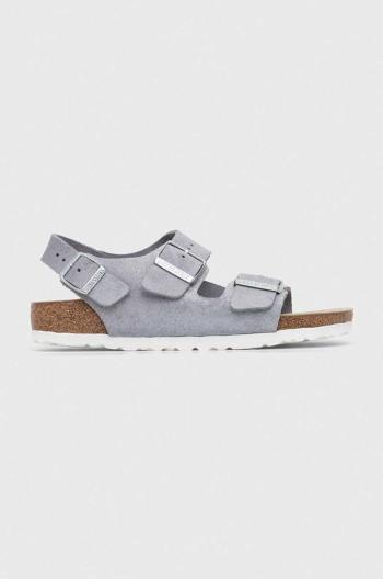 Semišové sandále Birkenstock Milano Suede dámske, strieborná farba, 1024233