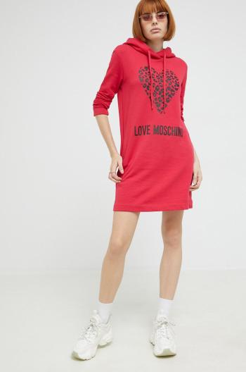 Bavlnené šaty Love Moschino červená farba, mini, rovný strih