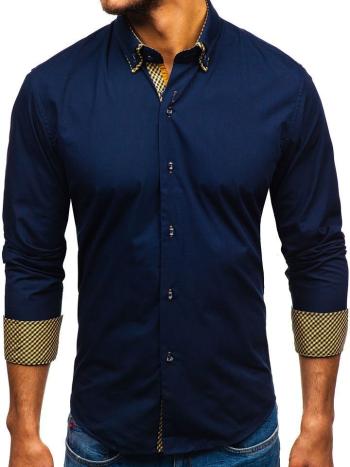 Tmavomodrá pánska elegantá košeľa s dlhými rukávmi BOLF 4708