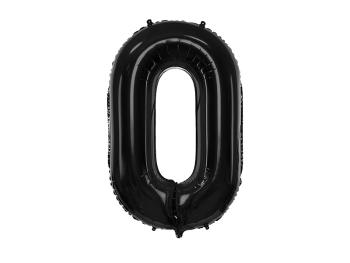 PartyDeco Fóliový balón narodeninové číslo 0 čierny 86 cm