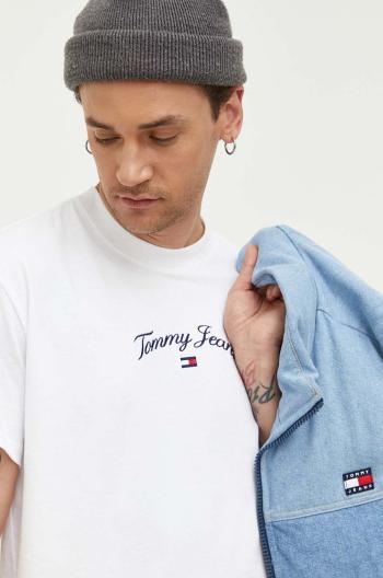 Bavlnené tričko Tommy Jeans biela farba, s nášivkou