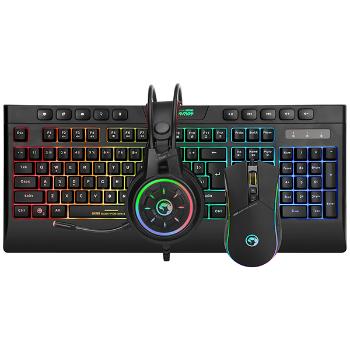 Marvo CM305, RGB sada klávesnice s hernou myšou a slúchadlami, US, herná, membránová typ drôtová (USB), čierna, RGB podsvietená