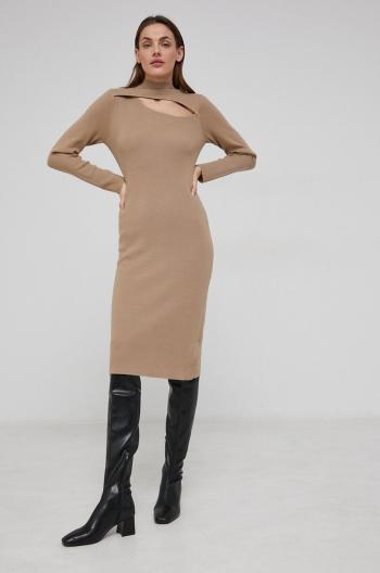 Vlnené šaty Answear Lab hnedá farba, mini, rovné
