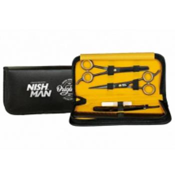 Nishman Scissors Set barber set nožníc, efilačných nožníc, hrebeňa a britvy na vymenit. žiletky