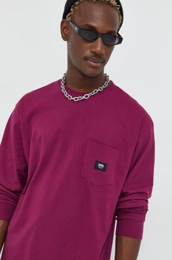 Bavlnené tričko s dlhým rukávom Vans fialová farba, jednofarebné