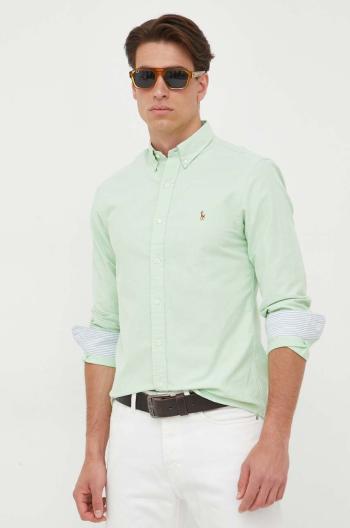 Bavlnená košeľa Polo Ralph Lauren pánska, zelená farba, regular, s golierom button-down