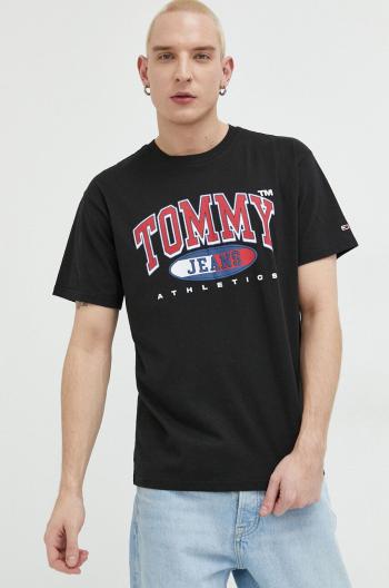 Bavlnené tričko Tommy Jeans čierna farba, s potlačou