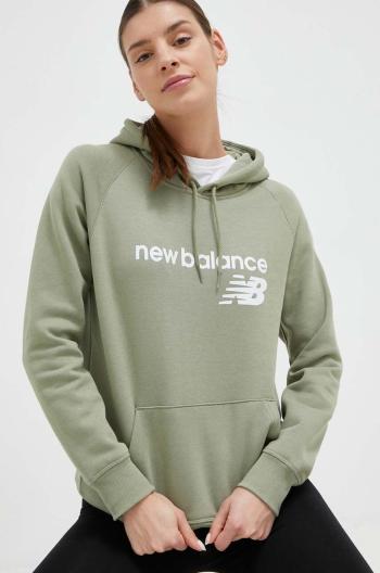 Mikina New Balance dámska, zelená farba, s kapucňou, s potlačou