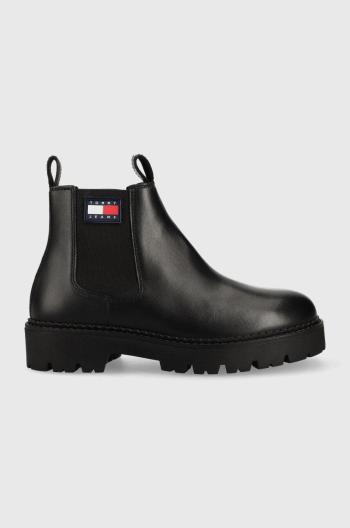 Kožené topánky chelsea Tommy Jeans Heritage Branding Chelsea Boot pánske, čierna farba
