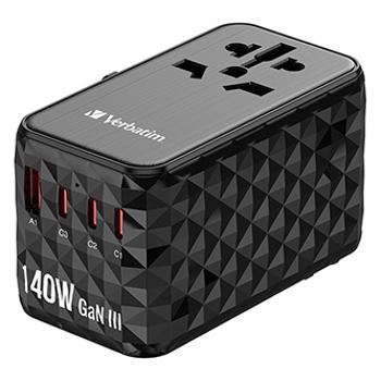 Cestovní adaptér univerzální UTA-10 GaN III Verbatim, 2x USB-C PD a QC 4+, 1x USB-C PD 3.0, 1x USB-A QC, černý, 140 W