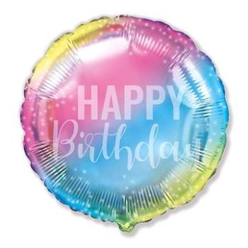 Balón fóliový 45 cm okrúhly dúhový – rainbow – happy birthday – narodeniny (8435102312676)