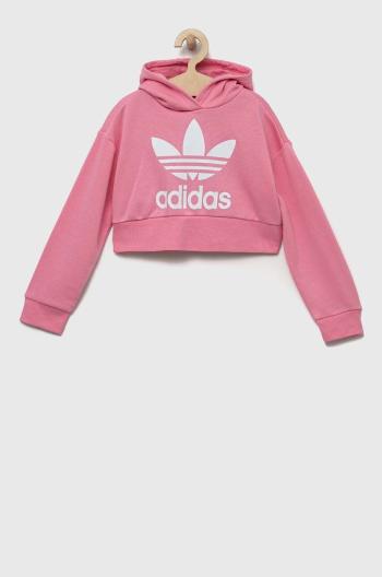 Detská mikina adidas Originals ružová farba, s kapucňou, s potlačou