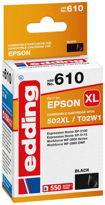 Edding Ink cartridge náhradný Epson 502XL / T02W1 kompatibilná Single čierna EDD-610 18-610